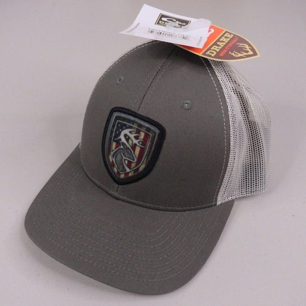 Drake Non-Typical Hat Cap Snapback Trucker Gray White American‎ Shield Mesh NWT